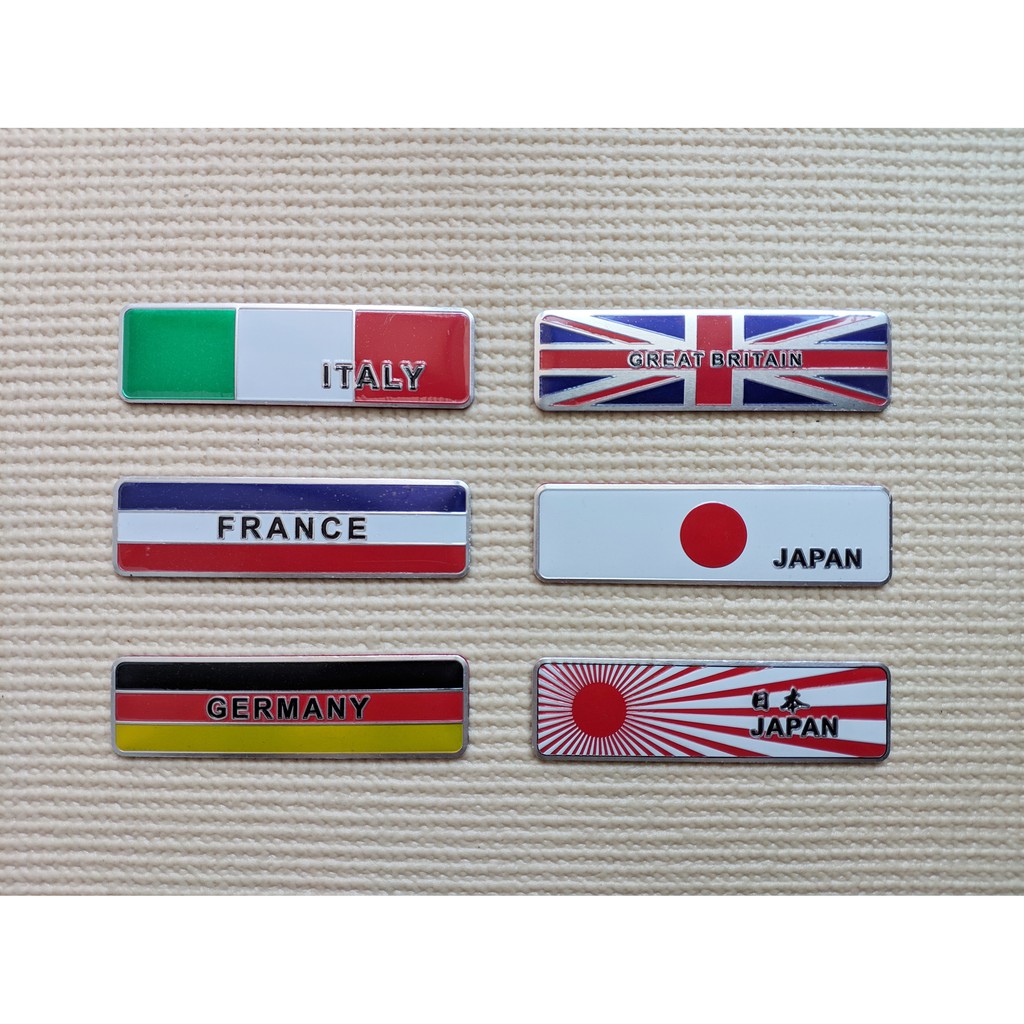 【พร้อมส่งจากไทย】แผ่นเพลทอลูมิเนียมแบบยาวติดรถลายธงชาติ Italy England France Germany Japan พร้อมกาวสองหน้า