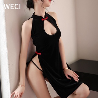 【พร้อมส่ง】WECI กำมะหยี่ ชุดเดรสกี่เพ้า ผู้หญิง เสื้อคลุม ชุดชั้นในเซ็กซี่เครื่องแต่งกายคลาสสิกเร้าอารมณ์ โพลแดนซ์ คาบาเร่ต์ พื้นบ้านจีน