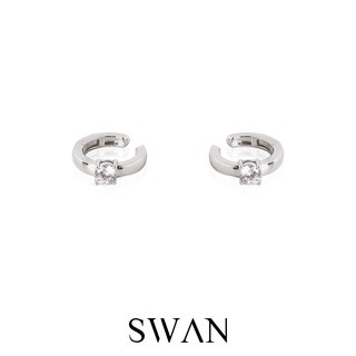 SWAN - Diamond Round Cuff ต่างหูหนีบเงินแท้ คล้องหู ไม่ต้องเจาะ ฝังเพชรคิวบิกเซอร์โคเนีย cubic zirconia