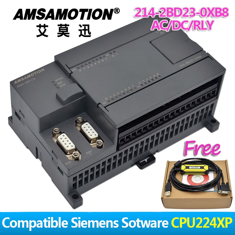 ซ !! Amsalmotion PLC S7-200CN CPU224XP 14I/10O 2AI 1AO AC/DC/RLY 6ES7 214-2BD23-0XB8 พร้อมสาย PPI ฟร