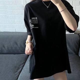 Mid-length loose Japanese T-shirt round neck trend street Harajuku new five-point sleeve popular temperament female