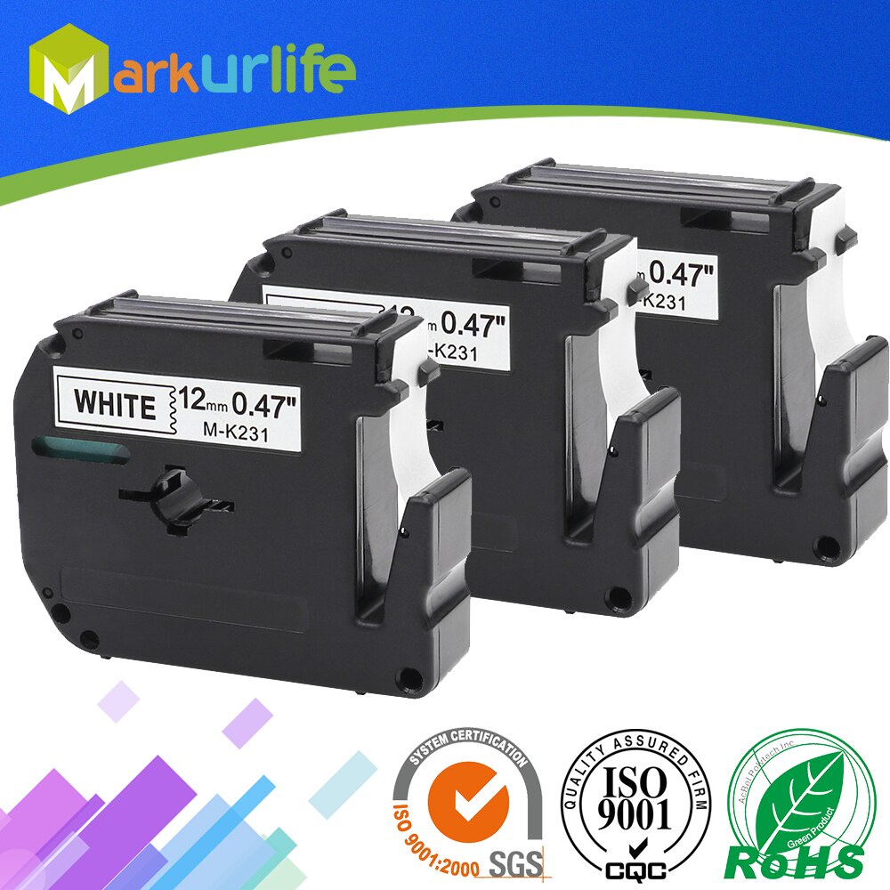 3 PCS 12mm*8m M-K231 Compatible Brother M Tapes Label cartridge MK231 Mk 231 for Brother P touch pri