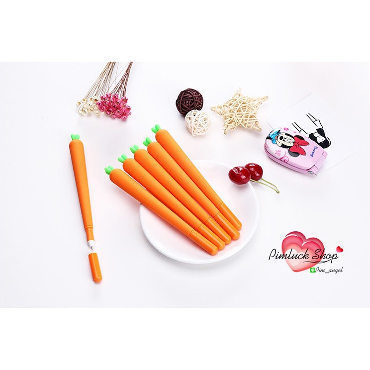 พร้อมส่ง ปากกาแครอท แตงโม ผลไม้ หมึกเจลสีดำ ปากกาเจล ปากกาสีดำ pimluck - รูปที่ 3