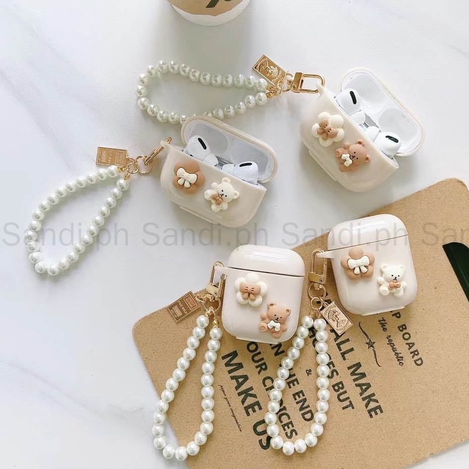 Ins หมีน่ารัก AirPods สําหรับ AirPods 4 กรณี TPU Soft AirPods 1/2/3/Pro กรณี Drop ป้องกัน AirPods 3 Pro กรณี AirPods Pro2 กรณี Airpod 2Gen กรณี AirPods 4 กรณี + ไข่มุก