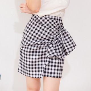 MYLAR - lynn skirt สี gingham black กระโปรงทรงเอ ดีเทลจีบระบายหน้า ซับในทั้งตัว