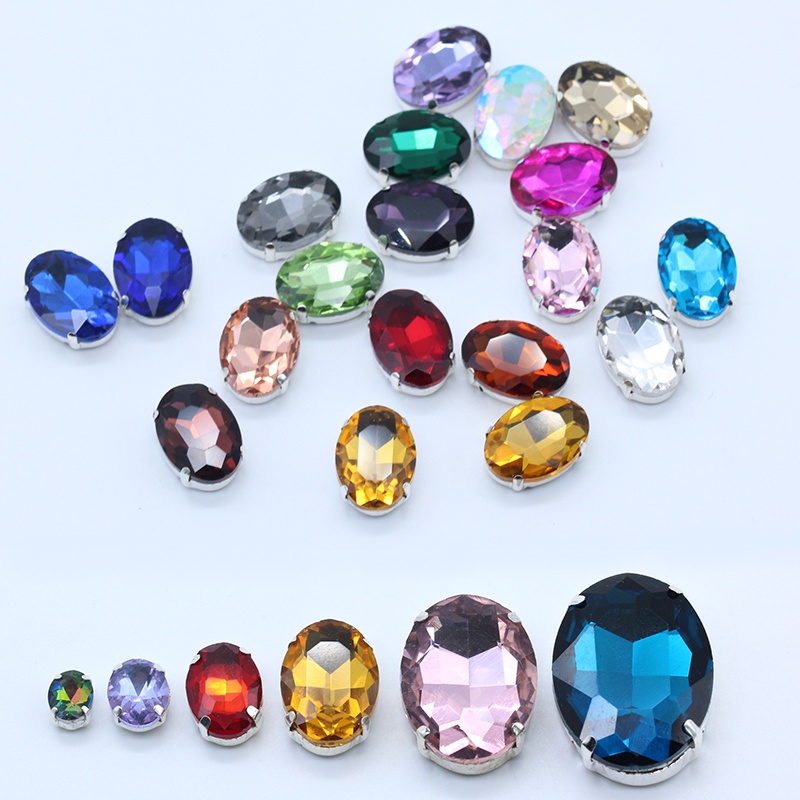 9p 18x25 มม.รูปไข่ flatback เย็บบน rhinestone daget ชุบเงิน 4 หลุมทองแดง claw แก้วคริสตัลเย็บอัญมณีหัวเข็มขัดสําหรับ DIY เครื่องประดับรองเท้าทําตัวเองหมวกเสื้อผ้าอุปกรณ์เสริม