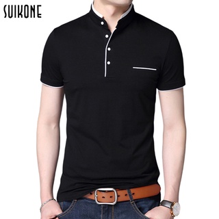 Suikone ผู้ชายแขนสั้นฤดูร้อนใหม่ยืนขึ้นปกสีทึบเสื้อยืดแฟชั่นบางทุกการแข่งขันแนวโน้มเสื้อโปโลแขนสั้น