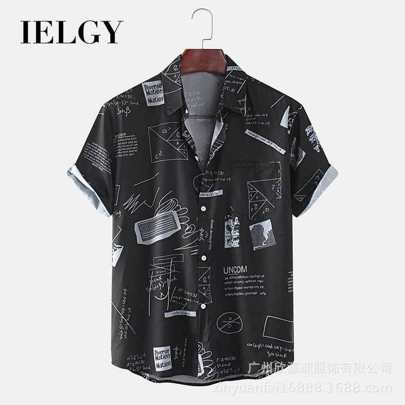 IELGY เสื้อเชิ้ตผู้ชายฮาวายชายหาดหลวมแฟชั่นพิมพ์เสื้อเชิ้ตแขนสั้น