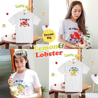 Live285# เสื้อขาว “Lobster” S-XXL อก 32-50 สไตล์เกาหลี Dream Big Tshirt โอเวอร์ไซน์ สาวอวบใส่ได้ สีขาว คอกลม เเฟชั่น