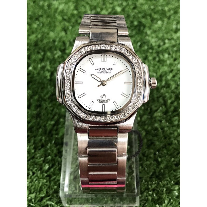 นาฬิกา casio ผู้ชาย นาฬิกาสมาร์ทสำหรับสุภาพสตรี นาฬิกาข้อมือผู้หญิงAmerica Eagle สายเงินขอบเพชรล้อม