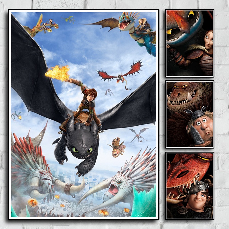 โปสเตอร์ ลาย Viking Warriors and Dragons Adventure Comedy Animation How to Train Your Dragon 2 สไตล์เรโทร สําหรับตกแต่งบ้าน