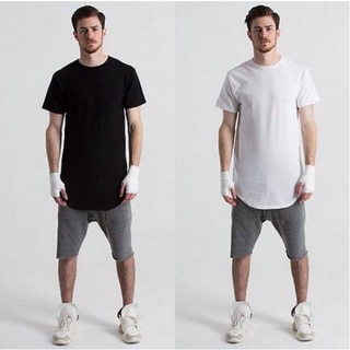 เสื้อยืด แนวสตรีท  European and American mens arc hem T-shirt ชายเสื้อโค้ง