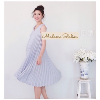 ชุดคลุมท้องออกงาน ใส่ทำงาน (พร้อมส่ง) เดรสคลุมท้องพลีทแขนกุด