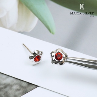 ดอกไม้ 7 มิล ติดพลอย / ต่างหูเงินแท้ 92.5% Swarovski ต่างหูน่ารักๆ ต่างหูเงินแท้ 100 Major Silver  :  FLO7-1