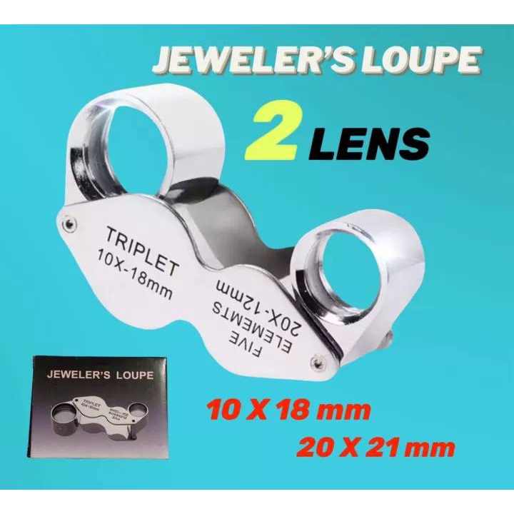กล้อง 2 เลนส์  TRIPLET ขยาย 10 x / 20 x  ส่องเพชร อัญมณี  เลนส์กระจก คมชัด สบายตา