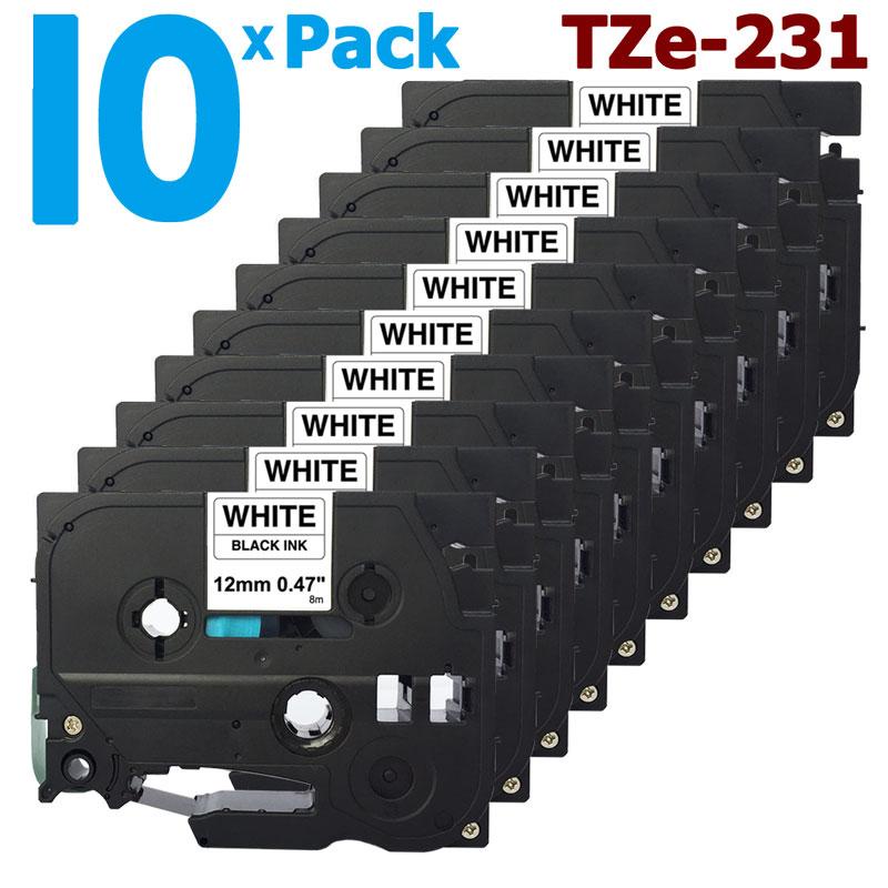Vileed 10 Pack 12Mm Tze231 Tze131/ สีดําบนสีขาว /on Clear /ผสมสีสําหรับ Brother Ptouch Label Tape คว