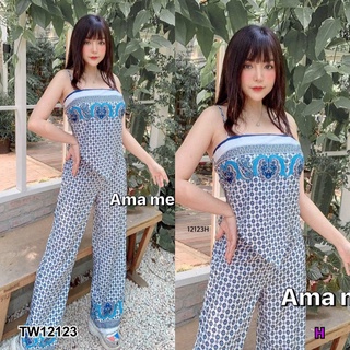 👗Pfashion [ส่งไว!!🚛] P12123 Set 2 ชิ้น เสื้อสายเดี่ยผูกหลัง + กางเกงขากระบอก พมพืลายกราฟฟิก Set of 2 pieces. S