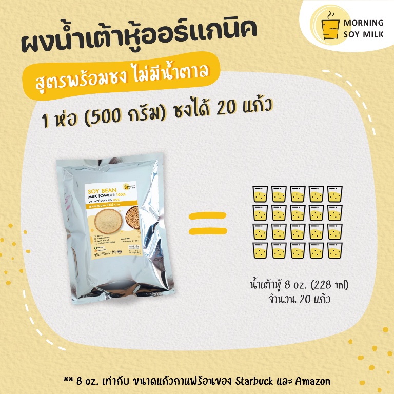 น้ำเต้าหู้ผง สูตรพร้อมชง ไม่มีน้ำตาล 500g ผงถั่วเหลือง น้ำเต้าหู้พร้อมดื่ม ซอง[ชงแล้วเหมือนน้ำเต้าหู้ต้มสด] ชงได้ 20แก้ว - รูปที่ 2