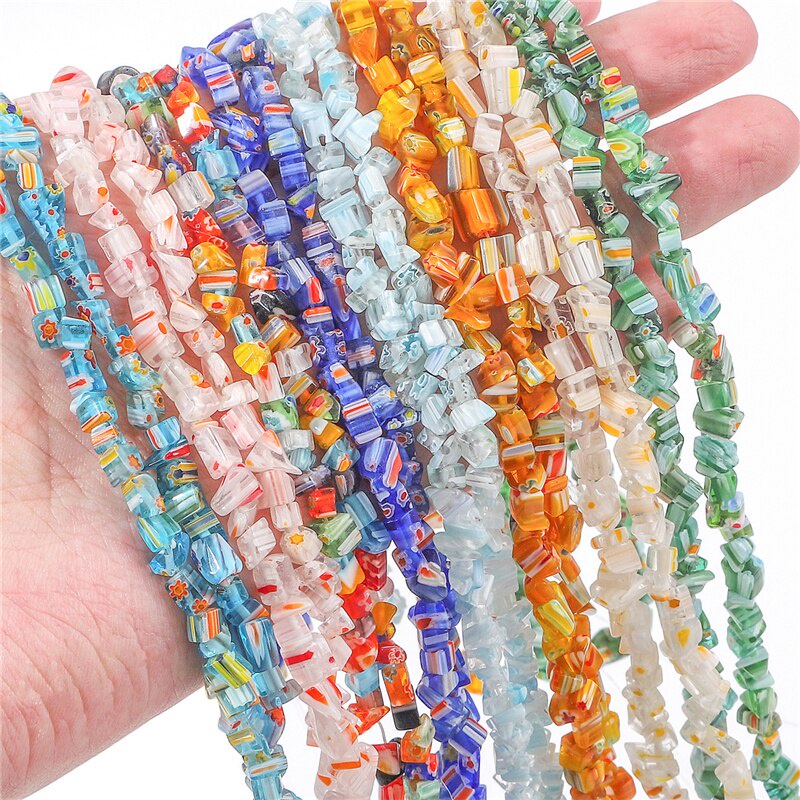 80 ซม./strip 4-9 มม.Multicolor ดอกไม้ลูกปัดแก้ว Lampwork ชิปเมล็ดลูกปัดสําหรับ DIY สร้อยคอสร้อยข้อมือ DIY เครื่องประดับทํา