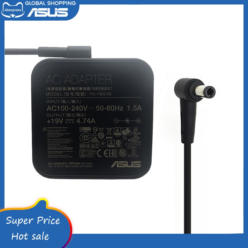 PA-1900-92 19V 4.74A 90W 5.5x2.5mm AC & อะแดปเตอร์ DC ที่ชาร์จแล็ปท็อปสําหรับ Asus K55N K53E K55A K5