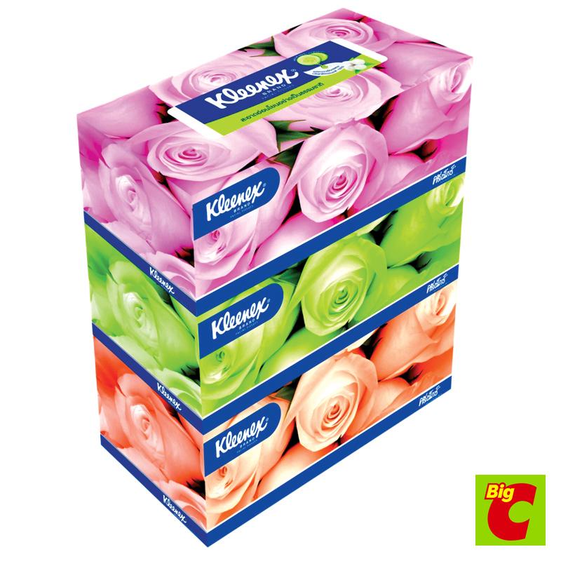 Kleenex กระดาษเช็ดหน้า กล่องลายดอกไม้ 135 แผ่น แพ็ค 3