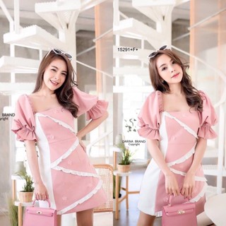 GN15291 **รบกวนสอบถามstockก่อนสั่งซื้อจ้า** เดรสแขนพองแต่งระบาย ติดดอกรอบตัว