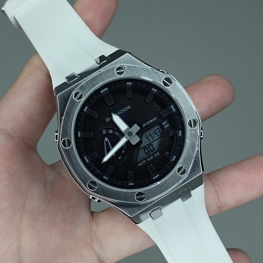 GM-2100 GM-2100AP 10 SILVER WHITE TMJ CUSTOM TO AP ,STAINLESS STEEL HEAD/RUBBER STRAP/ATUOLIGHT/PREM