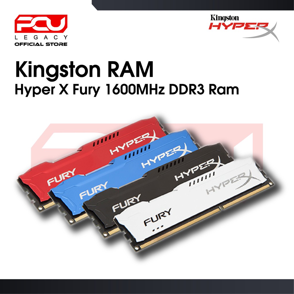 Kingston HyperX Fury สีแดงสีฟ้าสีขาวสีดํา 8GB DDR3 1600 MHz DIMM PC เดสก์ท็อป Ram CL10 HX316C10F/8