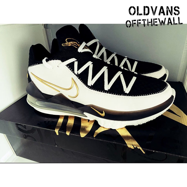 lebron 17 low black white gold