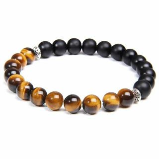 กำไลข้อมือหินแท้ นิล Onyx + พลอยตาเสือ Tiger eye ขนาดมี 8,10  มิล