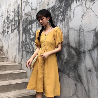 (SALE)🔥 พร้อมส่ง เดรสเกาหลี สีพื้น