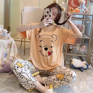 🍯 ชุดเซ็ท Winnie the Pooh เสื้อกางเกงลายน่ารักผ้านุ่มเด้ง ใส่เย็นสบาย