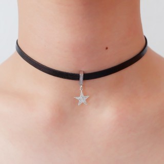 Star Choker สร้อยโชคเกอร์สายหนังสีดำ จี้ดาว Crystal Choker Black Faux Leather