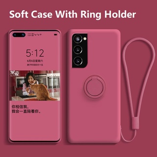 Samsung Galaxy S22 Plus S22 Ultra Soft Silicone Case With Ring Holder+Strap เคส Smausng A52S A72 Phone Cover Samsung S22+ เคสโทรศัพท์ แบบนุ่ม