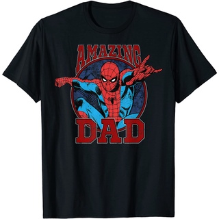 เสื้อยืด ผ้าฝ้ายแท้ ระบายอากาศได้ดี พิมพ์ลายกราฟฟิค Marvel Spider-Man Fathers Day Amazing Dad คุณภาพสูง สําหรับผู้ชาย