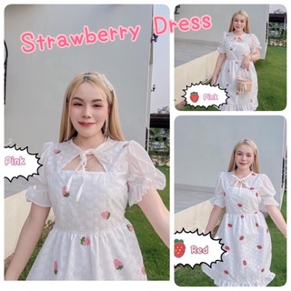 🍓เดรสเจ้าหญิงปักสตอเบอรี่ฉลุงานปักสวยมาก ลุคคุณหนู สวยเป๊ะ ปังมาก💗💗