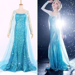 ชุดคอสเพลย์ elsa queen แฟชั่นสีฟ้า