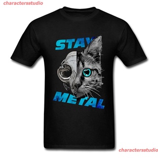 charactersstudio New แฟชั่นใหม่เสื้อยืดลําลองสําหรับผู้ชายแขนสั้นคอกลมพิมพ์ลาย Camiseta Funky Stay Calavera Gato Hombres