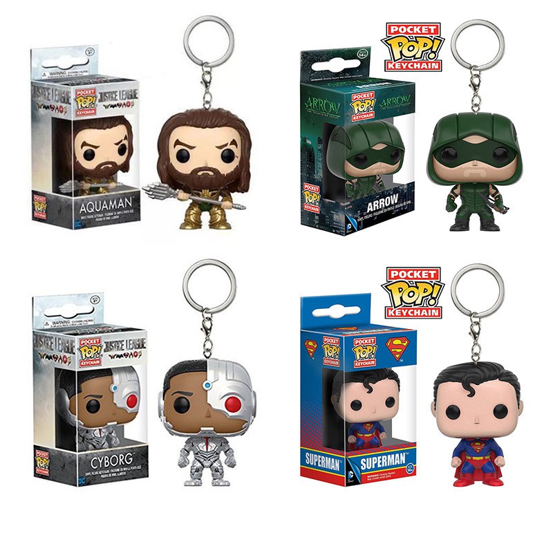 FUNKO ฟังโก้ป๊อป! พวงกุญแจ 2" DC Superman Aquaman Arrow Figure Keyring ของเล่นตุ๊กตา