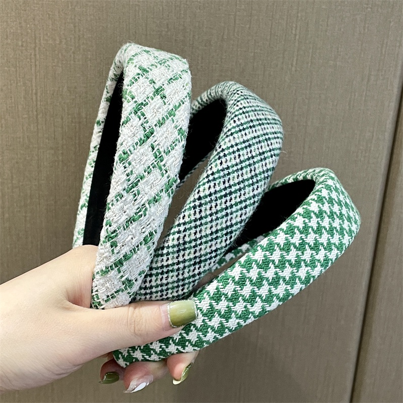 เครื่องประดับ ที่คาดผม ลายสก๊อต สีเขียว สไตล์เกาหลี สําหรับผู้หญิง
