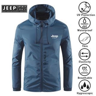 JEEP SPIRIT 1941 ESTD upf50+ เสื้อโค้ท ผ้าเรยอน กันแดด ป้องกันรังสีอัลตราไวโอเลต สไตล์เกาหลี สําหรับปั่นจักรยาน