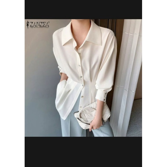 Zenzea เสื้อเบลาส์แขนยาวสีขาว สไตล์เกาหลี ไซส์ XL
