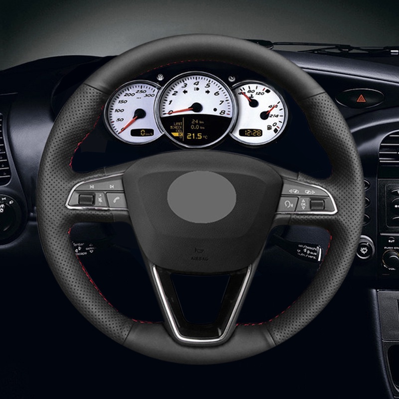 มาใหม่สีดําหนังเทียมพวงมาลัยรถสําหรับที่นั่ง Leon 5F Mk3 2013-2019 Ibiza 6J Tarraco Arona Ateca