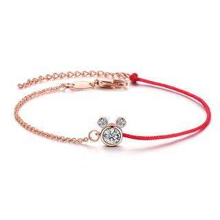 Year of the Rat Good Luck สร้อยข้อมือ สายโซ่ ประดับเพชร สีแดง สีดํา สไตล์เกาหลี มินิมอล สําหรับผู้ชาย และผู้หญิง