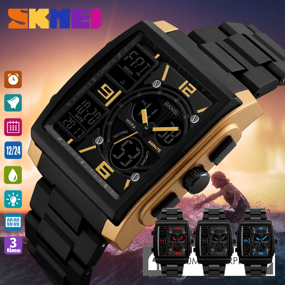 🚀ครบ99 ส่งฟรี👉20% Cashback💳SKMEI 1274 นาฬิกาข้อมือแฟชั่นสําหรับผู้ชาย 3 times dual display 5 กลุ่ม s