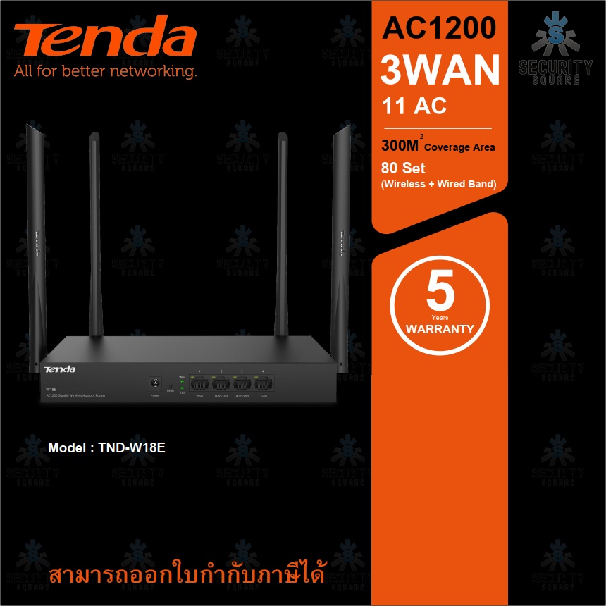 Tenda W18E AC1200 Gigaport Wireless Hotspot Router เราเตอร์ / Wireless / QoS VPN Router / Gateway(ปร