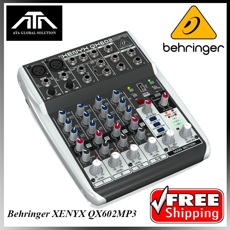 BEHRINGER XENYX QX602MP3 มินิมิกเซอร์อนาล็อกขนาดเล็ก เครื่องผสมสัญญาณเสียง ออดิโออินเตอรเฟส ปรับแต่ง