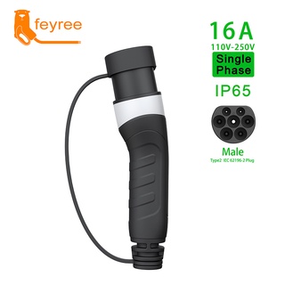 Feyree อะแดปเตอร์ชาร์จ EV Type2 ปลั๊กตัวผู้ IEC62196-2 สําหรับพาวเวอร์ซัพพลายด้านข้าง 16A 4KW 32A 7KW 1 เฟส 11KW 22KW 3 เฟส สําหรับรถยนต์ไฟฟ้า