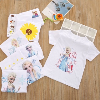 Mimi💞พร้อมส่งในไทย💞เสื้อยืดแขนสั้น ลายเอลซ่า เสื้อยืดสำหรับเด็กผู้หญิงอายุ 2-8 ขวบ (158)