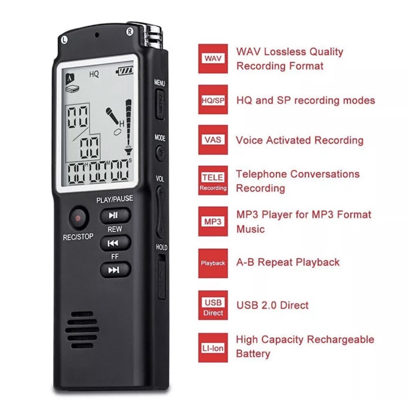 Voice Recorders 599 บาท พร้อมส่ง 8GB เครื่องอัดเสียงดิจิตอลพร้อม WAV MP3 Player เครื่องบันทึกเสียงไมโครโฟน Audio